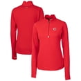 thumbnail image 1 of Women's Cutter & Buck  Red Cincinnati Reds DryTec Traverse Stretch Quarter-Zip Pullover Top, 1 of 3