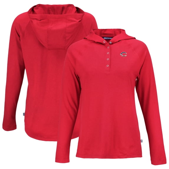 Women's Cutter & Buck Red Cincinnati Reds Stars And Stripes Coastline Epic Comfort Eco Recycled Hoodie Raglan Long