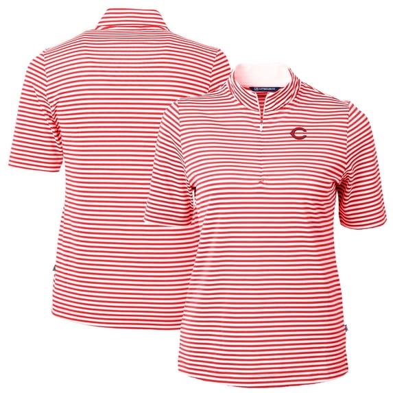 Women's Cutter & Buck Red Cincinnati Reds Virtue Eco Pique Stripe Top