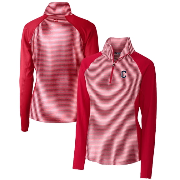 Women's Cutter & Buck Red Cleveland Guardians DryTec Forge Tonal Stripe Half-Zip Top