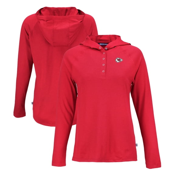 Women's Cutter & Buck Red Kansas City Chiefs Coastline Epic Comfort Eco Recycled Raglan Pullover Hoodie
