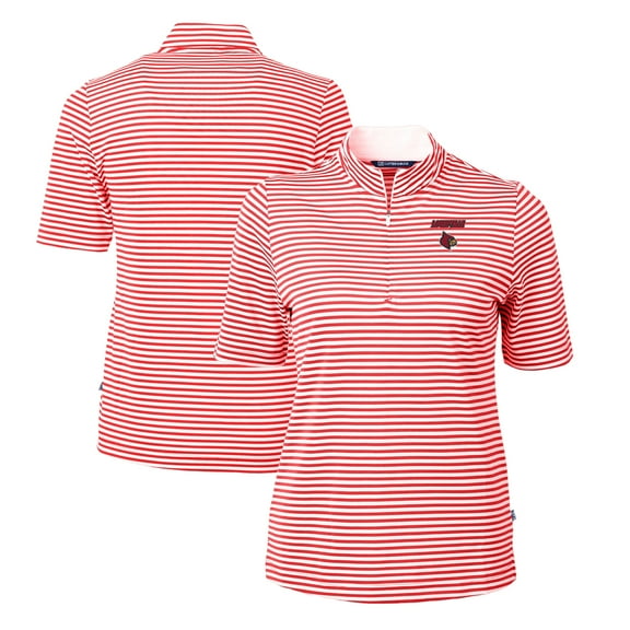Women's Cutter & Buck Red Louisville Cardinals DryTec Virtue Eco Pique Stripe Recycled Polo