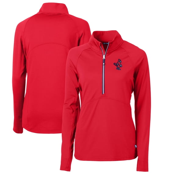 Women's Cutter & Buck Red Memphis Redbirds Adapt Eco Knit Stretch Recycled Half-Zip Top