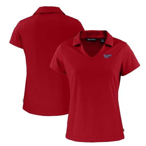 Women's Cutter & Buck Red Minnesota Twins Daybreak Eco Recycled V-Neck Polo