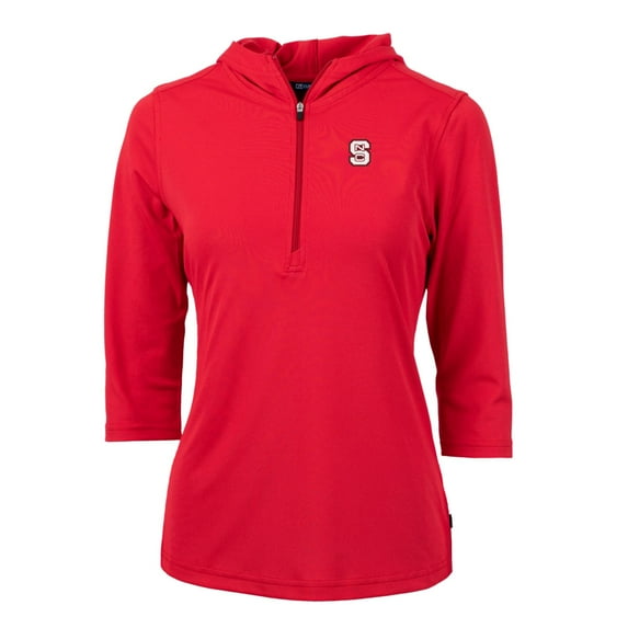 Women's Cutter & Buck Red NC State Wolfpack Virtue Eco Pique Half-Zip 3/4 Sleeve Pullover Hoodie
