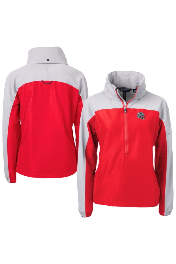Women's Cutter & Buck Red New England Patriots  Charter Eco Recycled Half-Zip Hooded Anorak Jacket