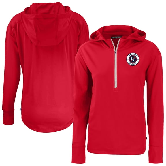 Women's-Cutter & Buck Red New England Revolution Daybreak Eco Recycled Half-Zip Hoodie