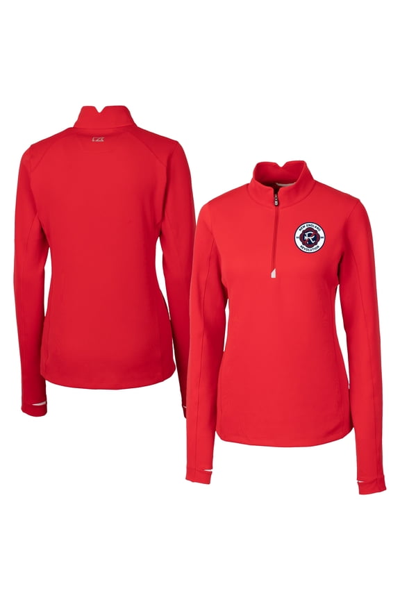 Women's Cutter & Buck Red New England Revolution Traverse Stretch Eco Quarter-Zip Top