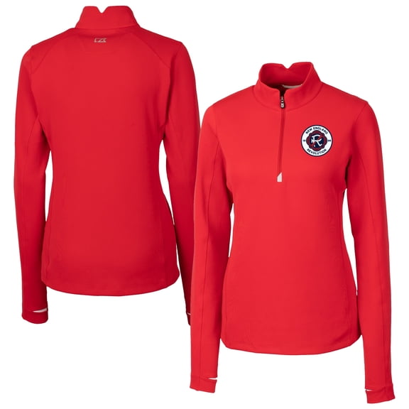 Women's Cutter & Buck Red New England Revolution Traverse Stretch Eco Quarter-Zip Top