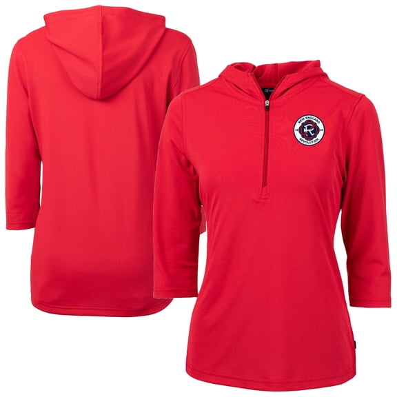 Women's-Cutter & Buck Red New England Revolution Virtue Eco Pique Recycled Half-Zip Pullover Hoodie