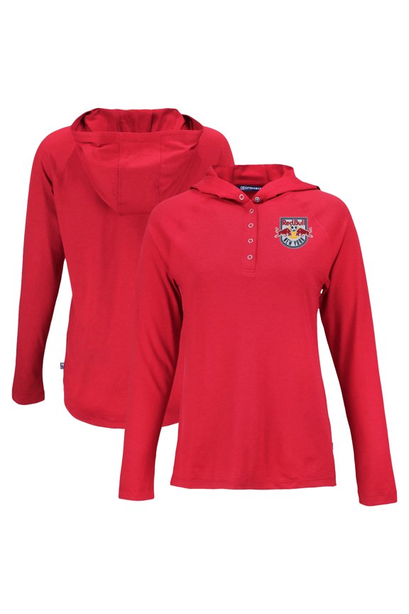 Women's-Cutter & Buck Red New York Red Bulls Coastline Epic Comfort Eco Recycled Quarter-Snap Raglan Hoodie Top