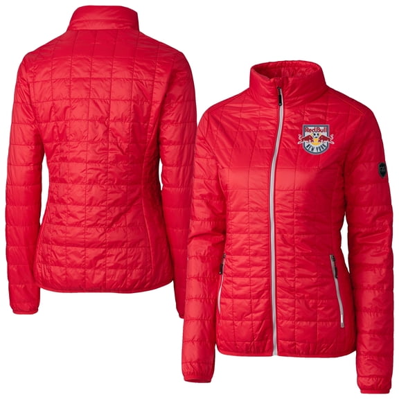 Women's-Cutter & Buck Red New York Red Bulls Rainier PrimaLoft Eco Insulated Full-Zip Printed Puffer Jacket
