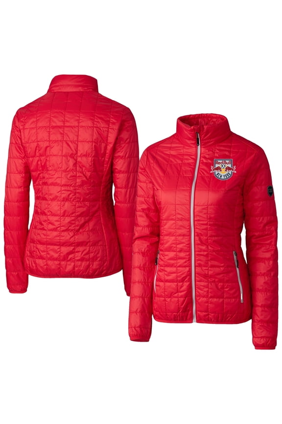 Women's-Cutter & Buck Red New York Red Bulls Rainier PrimaLoft Eco Insulated Full-Zip Printed Puffer Jacket