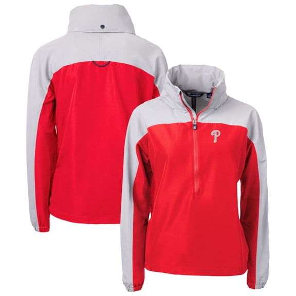 Women's Cutter & Buck Red Philadelphia Phillies Charter Eco Recycled Half-Zip Anorak Jacket