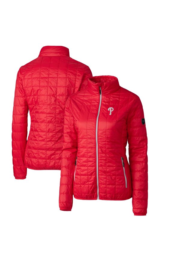 Women's Cutter & Buck Red Philadelphia Phillies Rainier PrimaLoft Eco Full-Zip Puffer Jacket