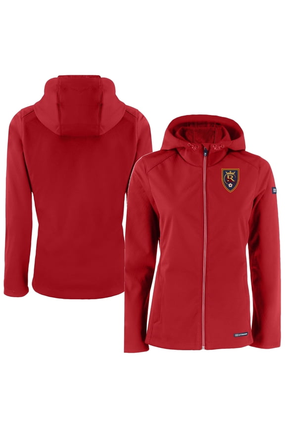 Women's-Cutter & Buck Red Real Salt Lake Evoke Eco Softshell Recycled Full-Zip Jacket