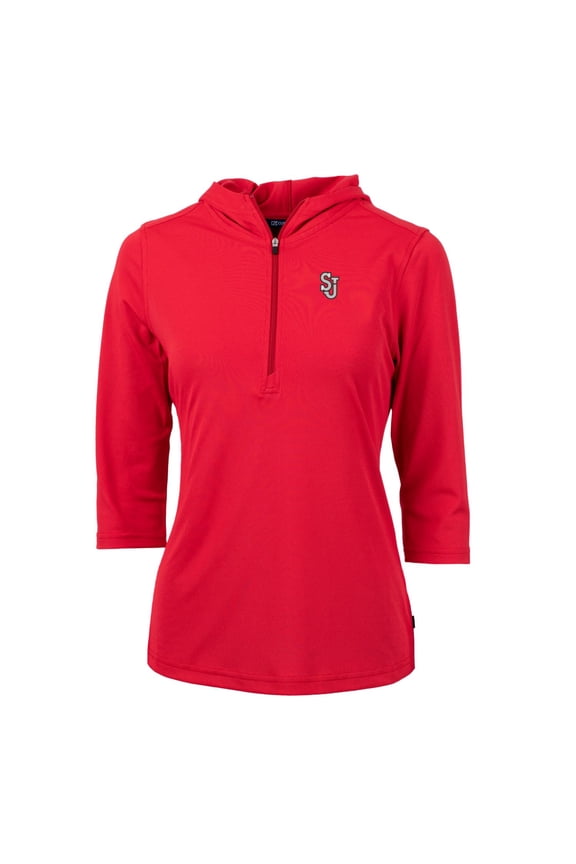 Women's Cutter & Buck Red St. John's Red Storm Virtue Eco Pique Half-Zip 3/4 Sleeve Pullover Hoodie