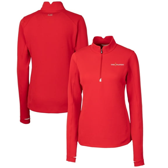 Women's Cutter & Buck Red THE PLAYERS DryTec Traverse Stretch Quarter-Zip Pullover Top