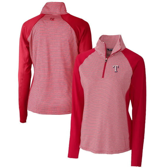 Women's Cutter & Buck Red Texas Rangers DryTec Forge Tonal Stripe Half-Zip Top