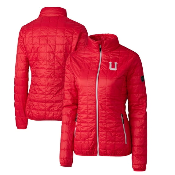 Women's Cutter & Buck Red Utah Utes Vault Rainier PrimaLoft Eco Insulated Full-Zip Puffer Jacket