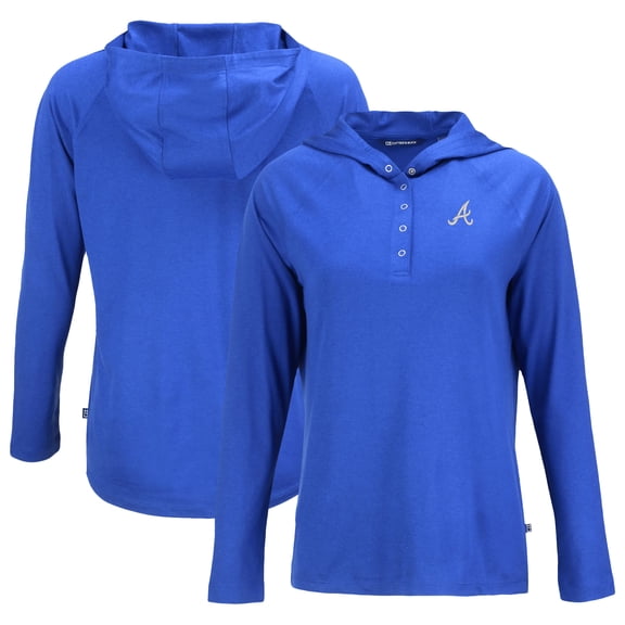 Women's Cutter & Buck Royal Atlanta Braves Coastline Epic Comfort Eco Recycled Hoodie Raglan Long Sleeve T-Shirt
