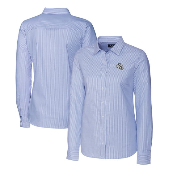 Women's Cutter & Buck Royal Indianapolis Colts Helmet Logo Stretch Oxford Stripe Long Sleeve Button-Up Shirt