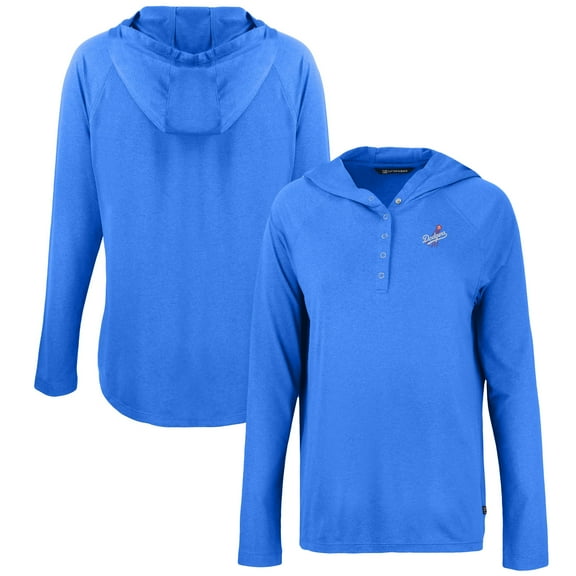 Women's Cutter & Buck Royal Los Angeles Dodgers Cooperstown Collection Coastline Epic Comfort Eco Recycled Hoodie Raglan