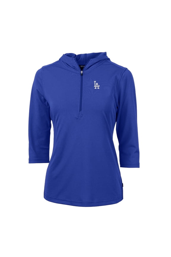 Women's Cutter & Buck Royal Los Angeles Dodgers Virtue Eco Pique 3/4 Sleeve Half-Zip Pullover Hoodie