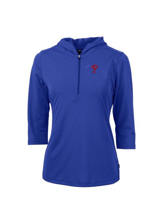 Women's Cutter & Buck Royal Philadelphia Phillies Virtue Eco Pique 3/4 Sleeve Half-Zip Pullover Hoodie