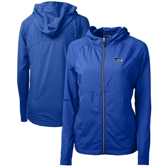 Women's Cutter & Buck Royal Seattle Seahawks Throwback Logo Adapt Eco Knit Hybrid Recycled Full-Zip Hoodie