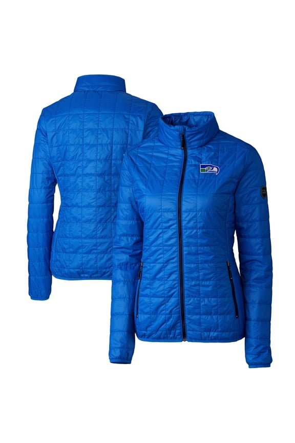 Women's Cutter & Buck Royal Seattle Seahawks Throwback Logo Rainier PrimaLoft Eco Full-Zip Puffer Jacket