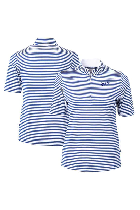 Women's Cutter & Buck Royal/White Kansas City Royals  Virtue Eco Pique Stripe Recycled Tri-Blend Quarter-Zip Top