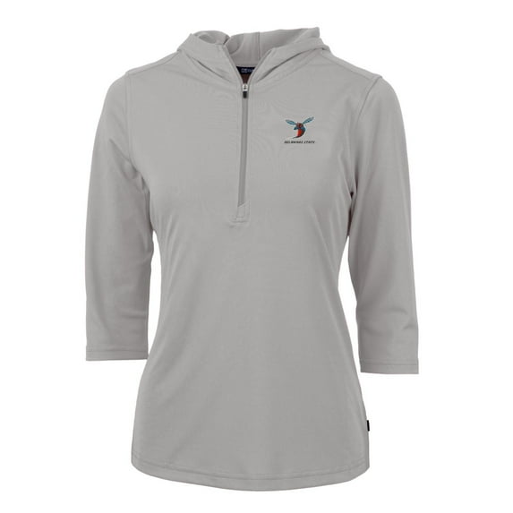 Women's Cutter & Buck Silver Delaware State Hornets Virtue Eco Pique Half-Zip 3/4 Sleeve Pullover Hoodie