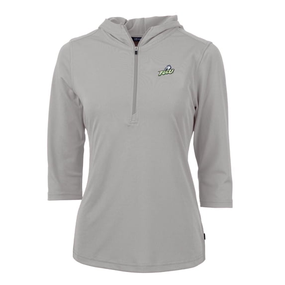 Women's Cutter & Buck Silver Florida Gulf Coast Eagles Virtue Eco Pique Half-Zip 3/4 Sleeve Pullover Hoodie