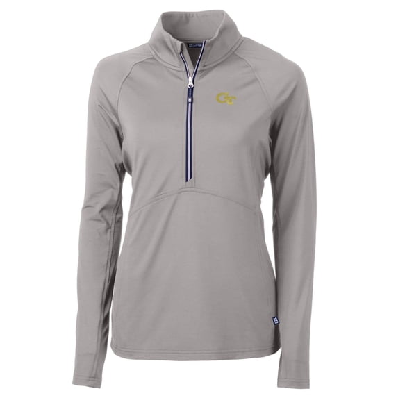 Women's Cutter & Buck Silver Georgia Tech Yellow Jackets Adapt Eco Knit Half-Zip Pullover Jacket
