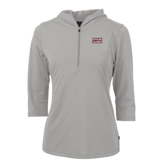 Women's Cutter & Buck Silver Louisiana Ragin' Cajuns Virtue Eco Pique Half-Zip 3/4 Sleeve Pullover Hoodie