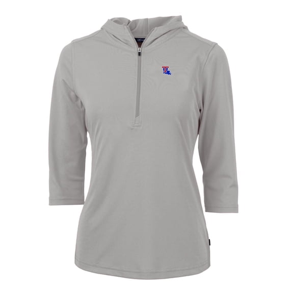Women's Cutter & Buck Silver Louisiana Tech Bulldogs Virtue Eco Pique Half-Zip 3/4 Sleeve Pullover Hoodie