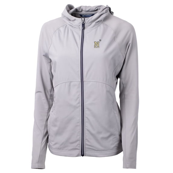 Women's Cutter & Buck Silver Navy Midshipmen Adapt Eco Knit Full-Zip Jacket
