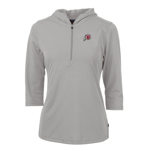 Women's Cutter & Buck Silver Utah Utes Virtue Eco Pique Half-Zip 3/4 Sleeve Pullover Hoodie
