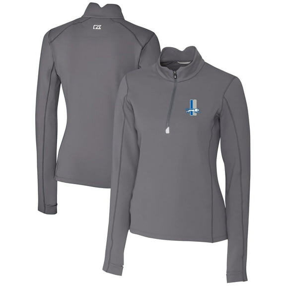 Women's Cutter & Buck Steel Detroit Lions Throwback Logo Traverse Stretch Quarter-Zip Pullover Top