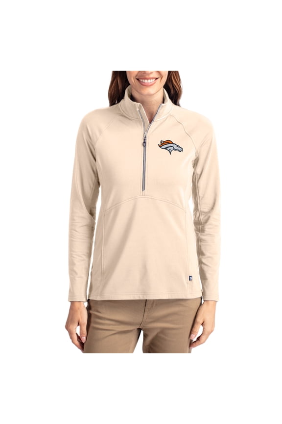 Women's Cutter & Buck Tan Denver Broncos Adapt Eco Knit Stretch Recycled Raglan Half-Zip Pullover