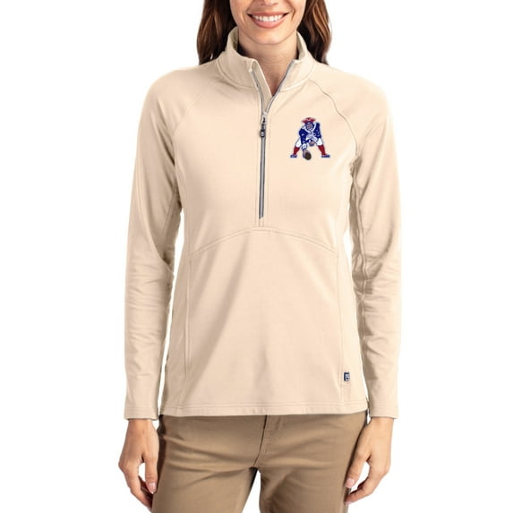 Women's Cutter & Buck Tan New England Patriots Throwback Adapt Eco Knit Stretch Recycled Raglan Half-Zip Pullover