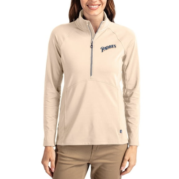 Women's Cutter & Buck Tan San Diego Padres Cooperstown Collection Adapt Eco Knit Stretch Half-Zip Pullover