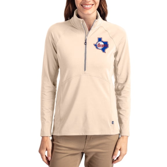 Women's Cutter & Buck Tan Texas Rangers Cooperstown Collection Adapt Eco Knit Stretch Half-Zip Pullover