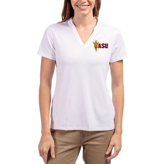 Women's Cutter & Buck White Arizona State Sun Devils Forge Eco Heathered Stretch Tri-Blend V-Neck Blade Top