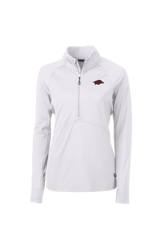 Women's Cutter & Buck White Arkansas Razorbacks Adapt Eco Knit Half-Zip Pullover Jacket