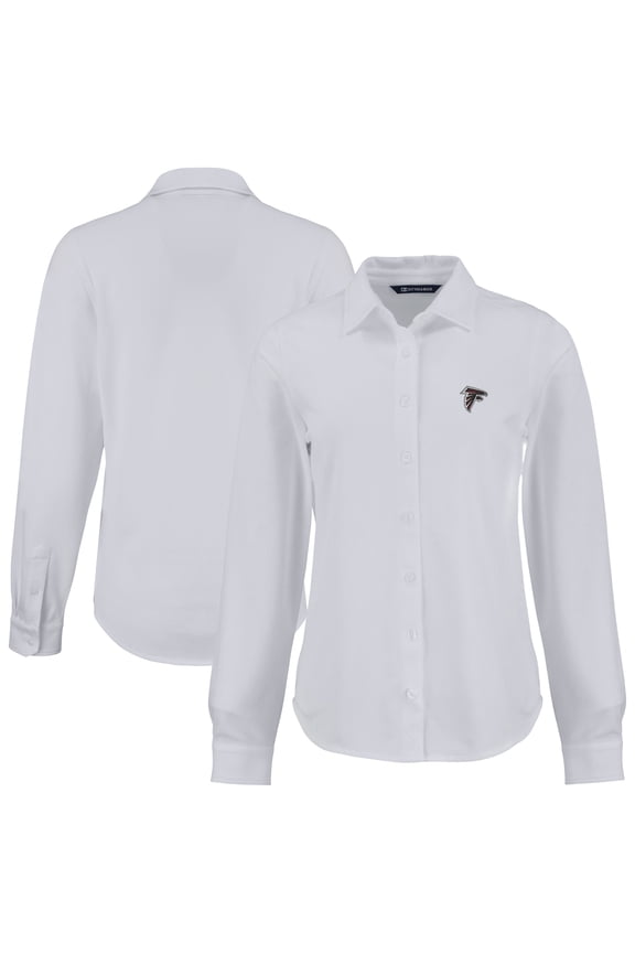 Women's Cutter & Buck White Atlanta Falcons  Advantage Eco Soft Pique Tri-Blend Long Sleeve Button-Up Shirt