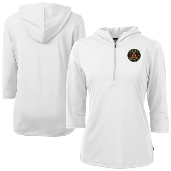 Women's-Cutter & Buck White Atlanta United FC Virtue Eco Pique Recycled Half-Zip Pullover Hoodie