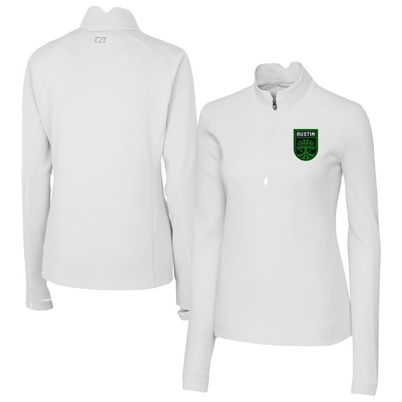 Women's Cutter & Buck White Austin FC Traverse Stretch Eco Quarter-Zip Top