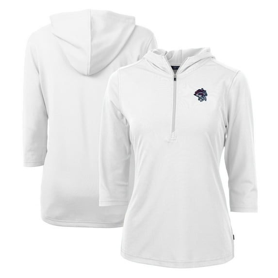 Women's Cutter & Buck White Binghamton Rumble Ponies Virtue Eco Pique Recycled 3/4-Sleeve Half-Zip Pullover Hoodie